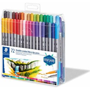 STAEDTLER 3200 TB72 Design Journey Double-Ended Fibre-Tip Pens with Two Nibs - Narrow and Wide, Pack of 72