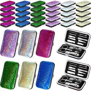 30 Sets Bulk Gifts for Women Manicure Set Bulk Professional Nail Care Kit Nail Clippers Kit 8 in 1 Stainless Steel Pedicure Set with Travel Case for Women Men(Bright Glitter)