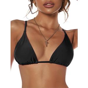 ZAFUL Women's Triangle Bikini Top String Push Up Padded Sexy Swimsuit Bathing Suits Top (Large, 1-black)