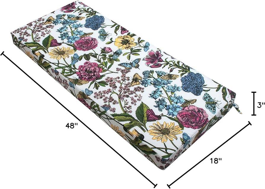 FUNHOME Outdoor Bench Cushion Cover 48 x18 x 3 inch,Water Resistant Cover with Zipper&Ties,Fade-Resistant Slipcover,Patio Porch Swing Cushion Cover Replacement Only,No Insert(Butterfly Flower)