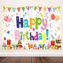9x6ft Happy Birthday Backdrop Banner Colorful Party for Boys Girls Birthday Decorations Balloon Wall Posters Background Cake Tablecloth Photo Props Supplies BJOKAT0026