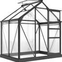 Outsunny 6' x 4' Greenhouse for Outdoors, Polycarbonate Greenhouse with Rain Gutter and Roof Vent, Aluminum Walk-in Green Houses for Outside for Patio Backyard Garden, Gray (74.75" x 52" x 79.25")