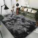 Area Rugs for Living Room Bedroom, 4X6 Ft Shag Fluffy Rug Black Grey Carpet Machine Washable Indoor Carpet for Kids Bedside Living RoomNursery Room Decor Tie-Dyed Dark Grey