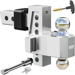 VNN Adjustable Trailer Hitch with 6-Inch Drop  Dual-Ball (1-7/8" & 2") Hitch for 2-Inch Receiver, 10,000 lbs GTW, Heavy-Duty Ball Mount  Silver (VN0003)