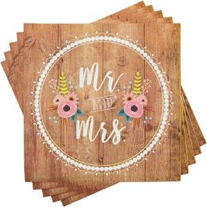 BLUE PANDA 150-Pack Mr and Mrs Napkins, Disposable, Rustic-Style Wedding Napkins for Reception, Bridal Shower Decorations, Engagement Party Supplies (6.5x6.5 in) Bulk Pack - Wedding Shower Decorations