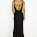 Summer Satin Spaghetti Strap Cowl Neck Backless Midi Dresses for Women Elegant Tie Low Back Ruched Cocktail Dress, L