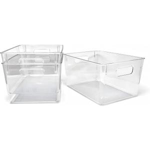 Ytteve Clear Plastic Storage Bins, Pantry Organizers and Storage Containers Fridge Organizer Bins for Organizing Home Kitchen Under Sink Bathroom Refrigerator Freezer Laundry Room (Clear, 3 L)