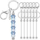 Huwena 6 Pcs Beadable Keychain Bars Blanks Bead Keychain Metal for Pendant DIY Crafts Jewelry Making Gift (Silver)
