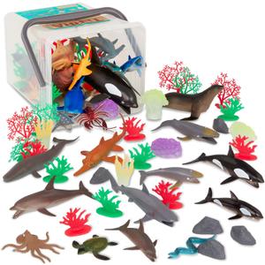 Terra by Battat  60 Pcs Marine World  Realistic Ocean Animals Toys  Plastic Sea Animal Figurines & Accessories  Shark, Whale, Dolphin & More for Kids and Toddlers 3+