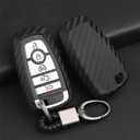 Soft Silicone Rubber Carbon Fiber Texture Case Key Fob Cover For Ford Bronco Escape Expedition Explorer F150 F250 F350 F450 F550 Fusion Maverick Mondeo Ranger Car Key - Black - Weave Keychain