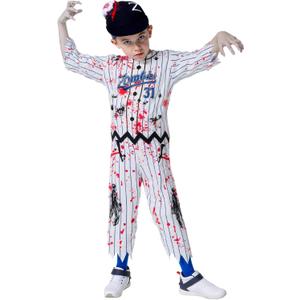Zombie Baseball Player Costumes for Boys Halloween Costumes for Kid, Zombie Scary Football Player Outfit (Large(10-12 yrs))