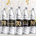 Tenare 72 Pcs Black and Gold Happy 70th Birthday Party Decorations Mini Water Bottle Label Wrappers Cheers to 70 Years Stickers for Congrats 70th Wedding Anniversary Decor Supplies, 8.5 x 2 Inch