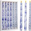 Nuanchu 6 Pcs Chinoiserie Taper Candles 10 Inch Blue and White Decorative Candlesticks Religious Advent Candles for Home Church Wedding Party
