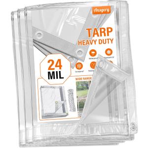 24 Mil Clear Tarps Heavy Duty Waterproof,Clear Tarp 8x10 FT,Tear-Resistant,Anti-UV,Cold Weather Resistan,PVC Clear Vinyl Tarp with Grommets for Covering Patio Henhouse Porch Canopy Plant Camping