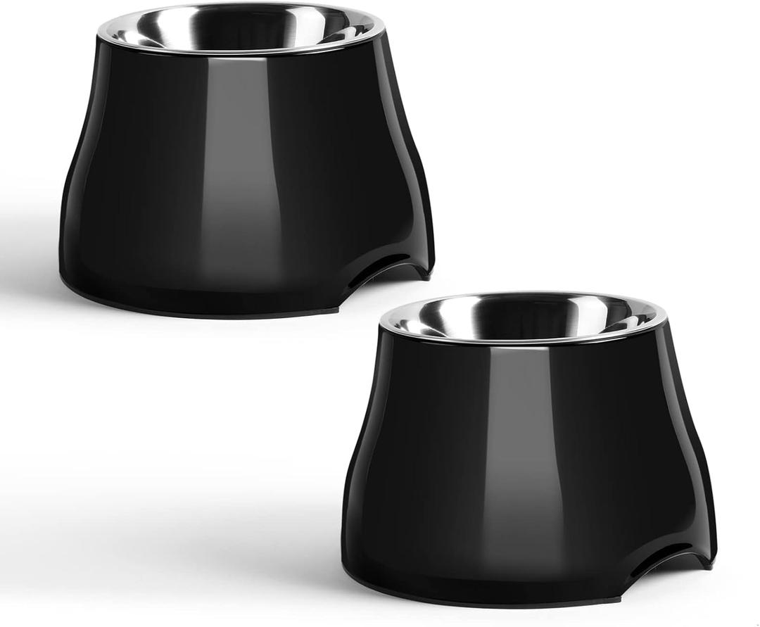 Fluffydream Sturdy Elevated Dog Bowls 2 Packs, [Prevention of Vertebrae Disease] Non-Slip Dog Food Bowls with Stainless Steel Bowl, High Capacity Water Bowl Colorful Raised Bowl for Medium Small Dogs (M (540 mL / 2 Cups))