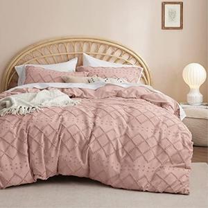 Bedsure Boho Twin Duvet Cover for Kids - Kids Boho Bedding, Tufted Duvet Cover Twin for All Seasons, Embroidery Shabby Chic Home Bedding,Comforter Not Included (Pink, 68" x 90")