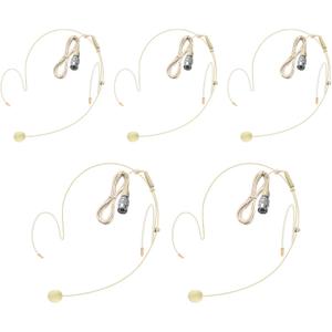 Dual Earhook Headset Microphone Professional Hanging Condenser Omnidirectional Mic Compatible with Audio-Technica Hirose 4 Pin Plug with Windscreen,Lightweight,5 Pack-Beige