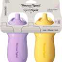 Tommee Tippee Insulated 9oz Sporty Spout Toddler Water Bottle, No Spill, Sippy Cups for Toddlers 1-3, Two-Piece Valve Helps Stop Spills, Yellow & Purple, BPA Free, Pack of 2