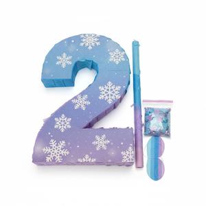 Halloscume 20 Inch Purple Blue Snowflake Number Piñata Wonderland Snowflake Piñata Large Fairy Tale Snowflake Piñata with Stick Blindfold Confetti for Christmas Winter Birthday Party Supply(Two)