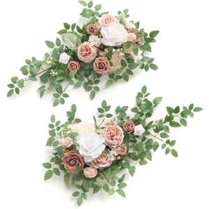 Ling's moment 2pcs Dusty Rose Artificial Flower Garland Floral Swags Centerpieces Blush Wedding Arch Flower Greenery Arrangements for Sweetheart Table Wall Window Home Garden Outdoor Decor