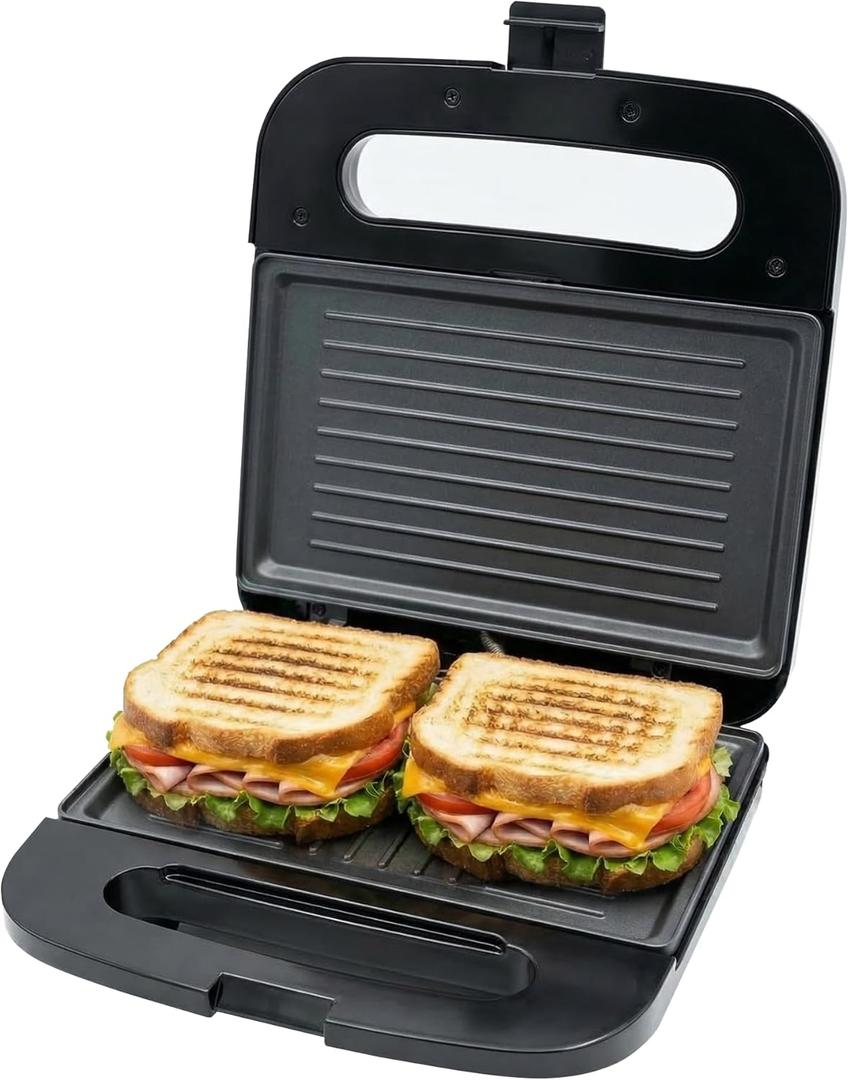 OVENTE Electric Panini Press Grill with Nonstick Plates, LED Indicator Lights, Thermostat Control, Cool Touch Handle, Compact Sandwich Maker Perfect for Cooking Breakfast, Snacks & More, Black 