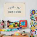 Boys Room Decor, Long Live Boyhood Banner, Baby Boy Shower Decorations, Linen Canvas Banner Wall Hanging Flag Decor for Toddler Boy Room Nursery Playroom 20x30