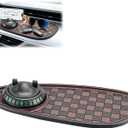 Multifunctional Car Anti-Slip Mat, 360° Rotatable Car Anti Slip Mat Phone Holder, Universal Dashboard Pad with Temporary Parking Number, Dashboard Accessories for Sunglass Chapstick (Black Brown)