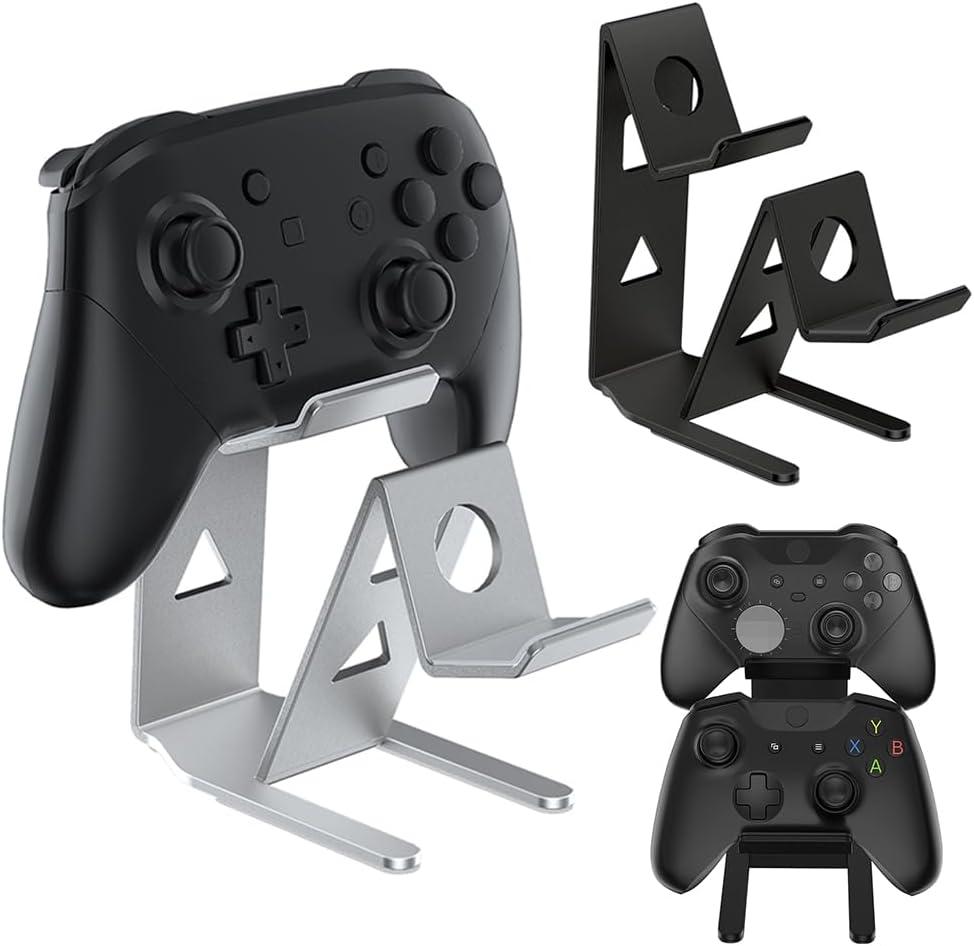 ASIEIT 2Packs Controller Holder, 2 Tier Universal Aluminum Display Stand for Desk Game Enthusiasts Gift Stand Compatible with Series XS, Elite 2, PS5, PS3, Switch Pro and Almost All Controller (Black & Silver)