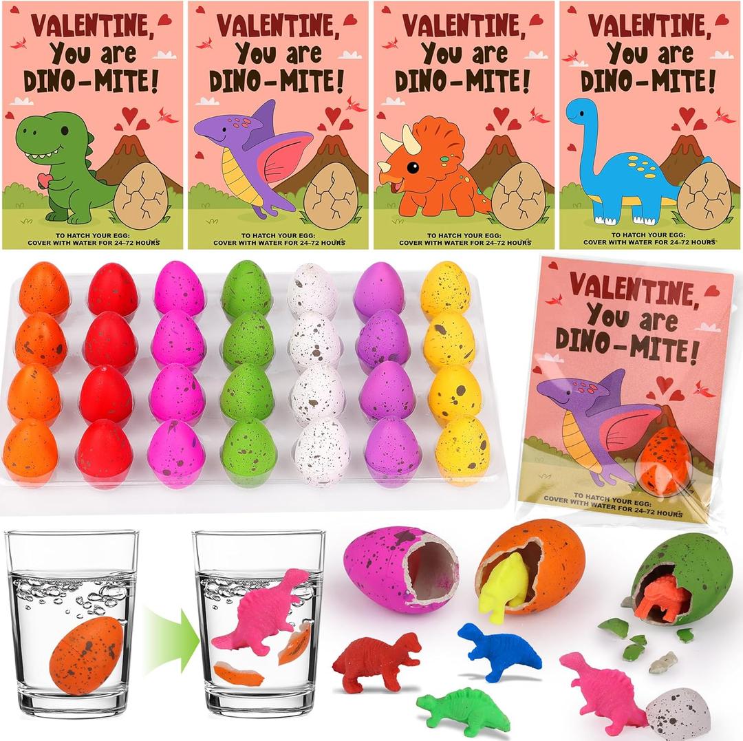 28 Pack Valentines Day Cards for Kids with Dinosaur Egg Hatching Toys, Valentines Gifts for Kids Classroom Exchange Favors School Prizes for Boys Girls