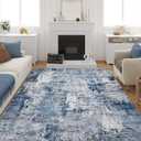 Rugcomf 8x10 Rug Washable Boho Rug Soft Large Area Rug Non-Slip Non-Shedding Faux Wool Vintage Rug for Living Room, Farmhouse, Dining Room, Indoor, Kids Playroom, Blue