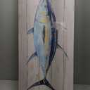 KREATIVE ARTS Blue Tuna Fish Canvas Print on Wood Background Ocean Wildlife Artwork for Kitchen, Living Room, Beach House, and Bathroom Decor 20x40 Inch Ready to Hang