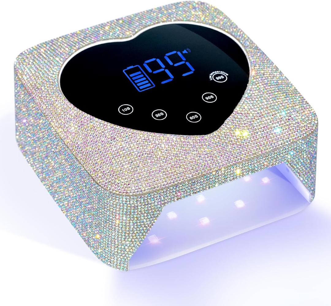 CHRISTINE SHELLY UV LED Nail Lamp 72W Rechargeable Sparkly Wireless Nail Dryer Gel Polish Light with 5 Timer Setting Professional Quick Dry Curing Lamp with Display Auto Sensor for Salon & Home
