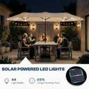 15FT Large Outdoor Patio Umbrella with Solar Lights and Base, Double-Sided Table Umbrellas with 48 LED Lights, Rectangle Market Umbrella for Pool, Deck, Backyard