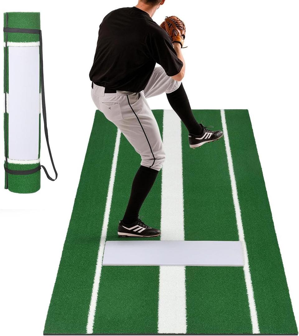 Softball Pitching Mat Baseball Hitting Mat Pitching Mound Anti-Slip Pitch Practice Mat, 5.9X3FT