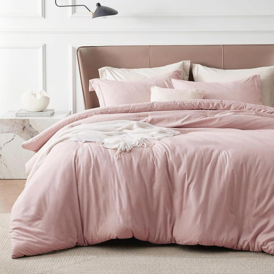 Bedsure Pink Duvet Cover Queen Size - Super Soft Cationic Dyed Duvet Cover for Kids with Zipper Closure, 3 Pieces, No Comforter(Queen, 90"x90") (Queen (90" x 90"), 04 - Heathered Pink)