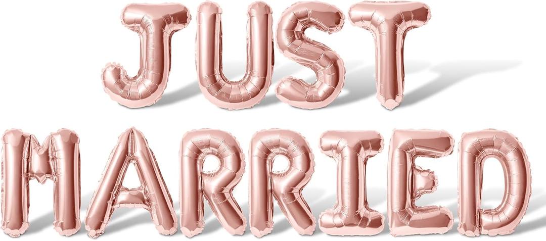 Letter Balloons - JUST MARRIED 16" Inch Alphabet Letters Foil Mylar Balloon Wedding Party Banner (Rose Gold)