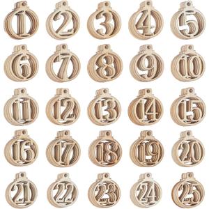 NBEADS 100 Pcs Number Wooden Calendar for Christmas, 1-25 Christmas Countdown Advent Calendar, 1.3inch wide Wooden Number Pendants for Christmas Tree Decoration, DIY Crafts Gift Tags, Hanging Ornaments, 2mm thick