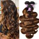 Brown Highlight Bundles Human Hair 18 20 22Inch Body Wave Bundles Hair Weave for Black Women Brazilian Virgin Hair 3 Bundles（Brown and Light Brown，#P4/30）