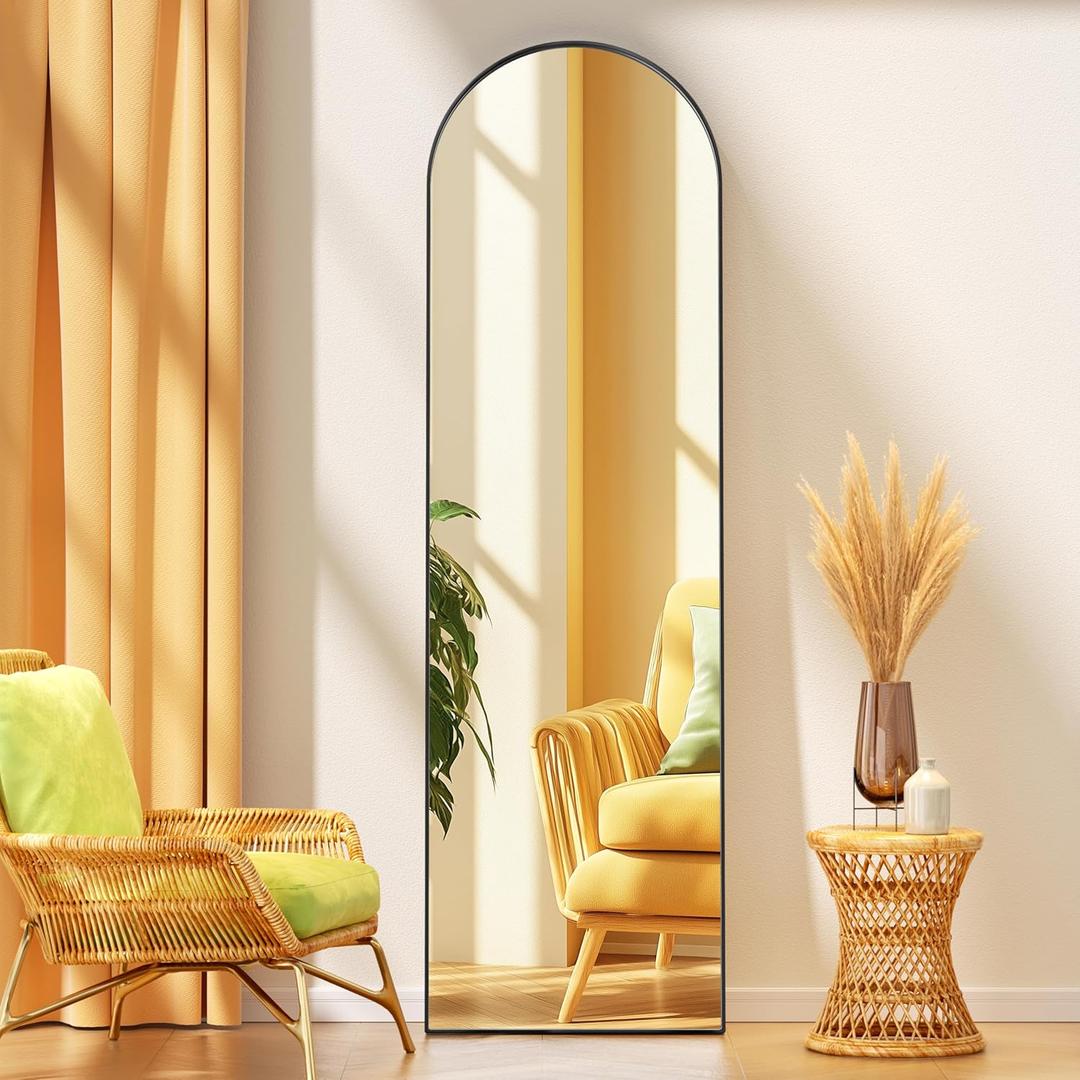 Hasipu 53" x 12" Arched Full Length Mirror Wall Mounted Hanging or Leaning, Aluminum Frame Tempered Glass Rectangle Mirror, for Bedroom Living Room Cloakroom, Black (53"L x 12"W)