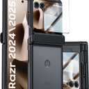 for Motorola Razr 2025 Case/Razr 2024 Case with Hinge Protection, Screen Protector, Ultra-Thin Skin Feel Translucent Frosted, Shockproof Cover for Razr 2025/2024-Black (NOT for Plus/Ultra)