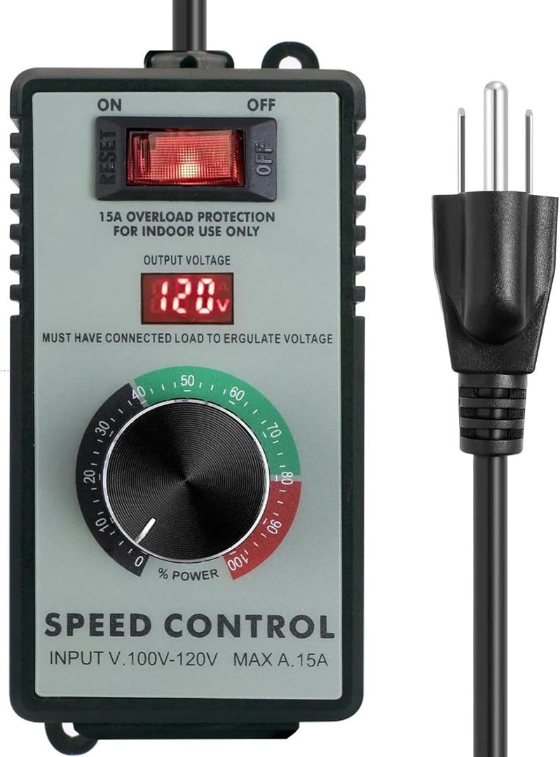 AC Motor Speed Controller 120V 15A Variable Speed Controller & Fan Speed Controller, Electronic Voltage Regulator for Electric Motors with Overload Protection, LED Display for Precise Control