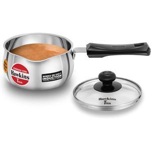 Hawkins 1 Litre Tpan, Stainless Steel Tea Pan with Glass Lid, Induction Sauce Pan, Chai Pan, Small Pan, Silver (SST10G)