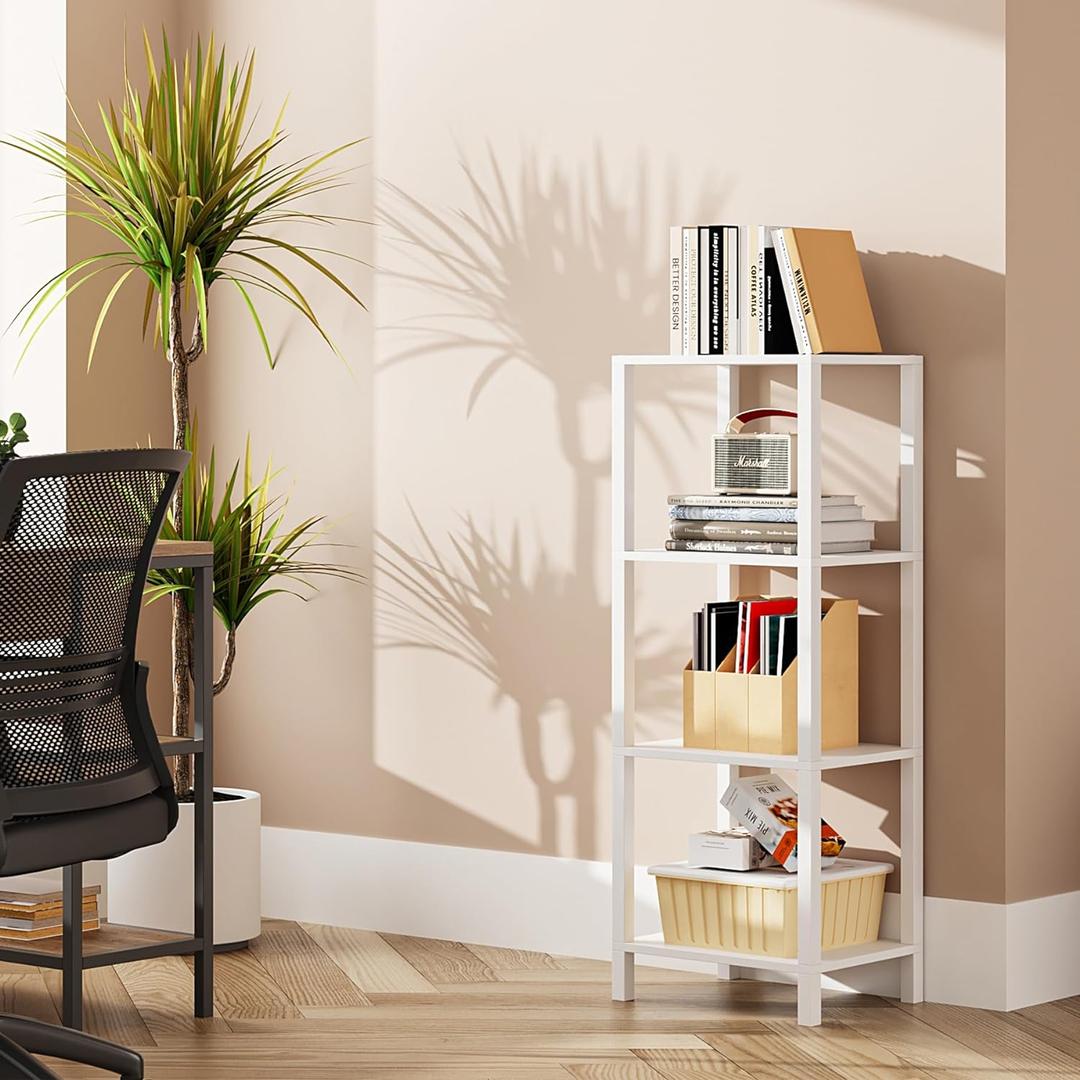 TUTOTAK Bookshelf, 4-Tier Tall Book Shelf, Narrow Bookcase for Small Space, DIY Stackable Bookshelf, for Living Room, Office, Study, Entryway, Industrial, White BS01BW004 (4-tier(10.7 X 14.5 X 40.8 Inches))