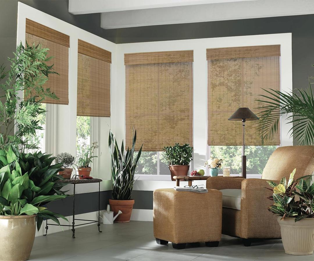 Cordless Bamboo Roman Shades, 24" W x 48" H, Natural Pearly White