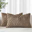 decorUhome Faux Fur Soft Light Brown Throw Pillow Covers 12x20 Set of 2 | Plush Solid Fall Couch Pillow Covers, Accent Modern Farmhouse Neutral Decorative Square Pillow Cases for Sofa Bed Living Room