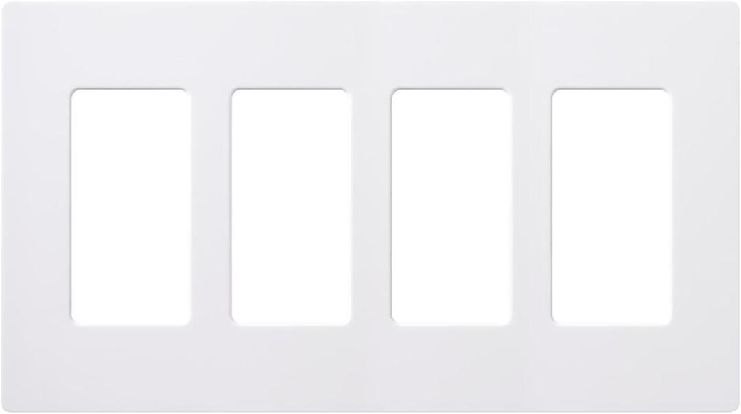 Lutron Claro Light Switch Cover Plate, 4 Gang Wallplate, for Decorator Light Switches, Rocker Light Switch Cover, Outlet Cover, Screwless Switch Plate Cover, Gloss, CW-4-WH, White (1 Pack)