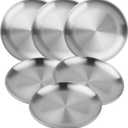 MOUYAT 6 PCS 8 Inch Stainless Steel Plate, Round Metal Dinner Plates, Heavy Duty Round Salad Plates Reusable Metal Dinner Dish for Serving Camping Outdoor BBQ Home Kitchen, Polished Silver
