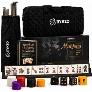 American Mahjong Set with 166 Engraved Ivory Melamine Tiles & Travel Bag | Racks with Integrated Pushers, Tile Shufflers, Scorebook for Easy Setup, Organized Play, Family Game Nights, and Tournaments