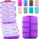 NEW Foldable & Double Protection Portable Weekly Pill Organizer 2 Times A Day with Etched Labels, AM PM 7 Day Week Medicine Box, Daily Travel Pill Case Dispenser for Vitamin, Supplement - Clear Purple