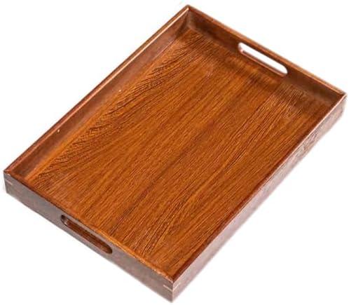 9x 13inch Ebony Wood Tray, Large Wooden Food Tray with Handle, Coffee Table Tray for Cooked Food, Parties, Dining, Snacks, Decoration, Outdoor Kitchen Counter
